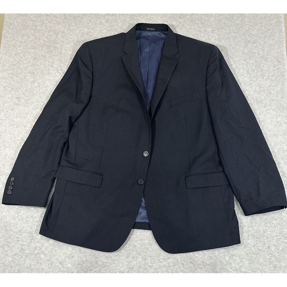 Egara Mens Navy‎ Pin Stripe Suit Slim Fit 100% Wool 2 Buttons Front Size 48 R